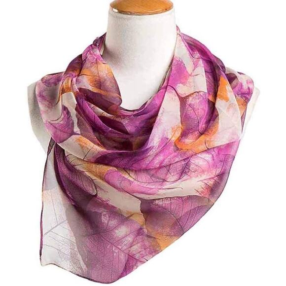 NEW Womens Beautiful Sheer Floral Pattern Scarf Super Soft and Silky PURPLE LEAF - Picture 2 of 2